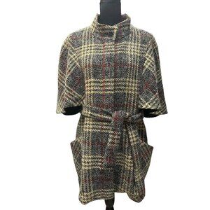 Tribal Tweed Cape Coat Women's Size 12 Belted Plaid Luxuriously Soft Wool Blend